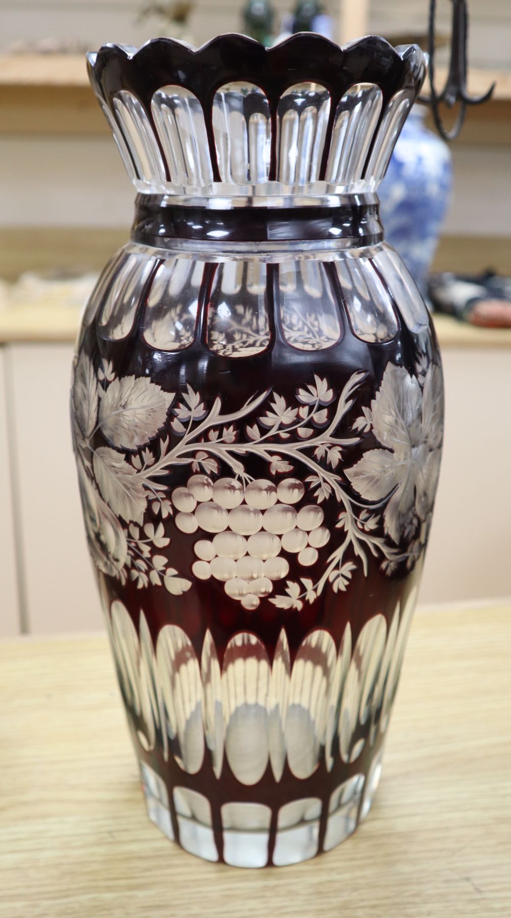 A Bohemian ruby overlaid glass vase, height 92cm